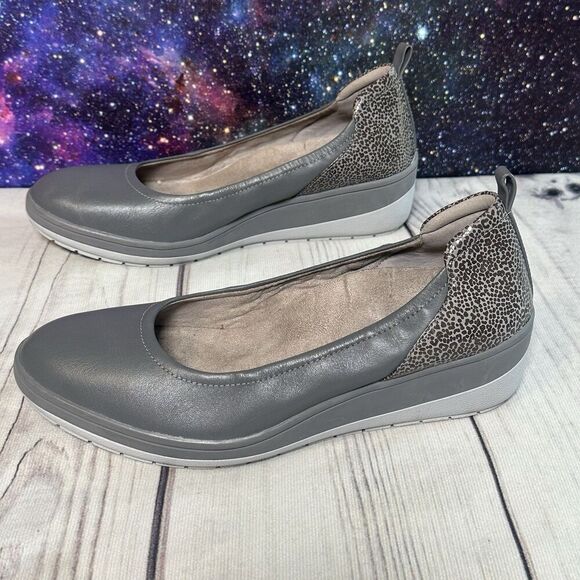 Vionic Jacey Wedge Shoes 8.5 Wide Women Slip on Comfort Gray Leather Support - Picture 7 of 9